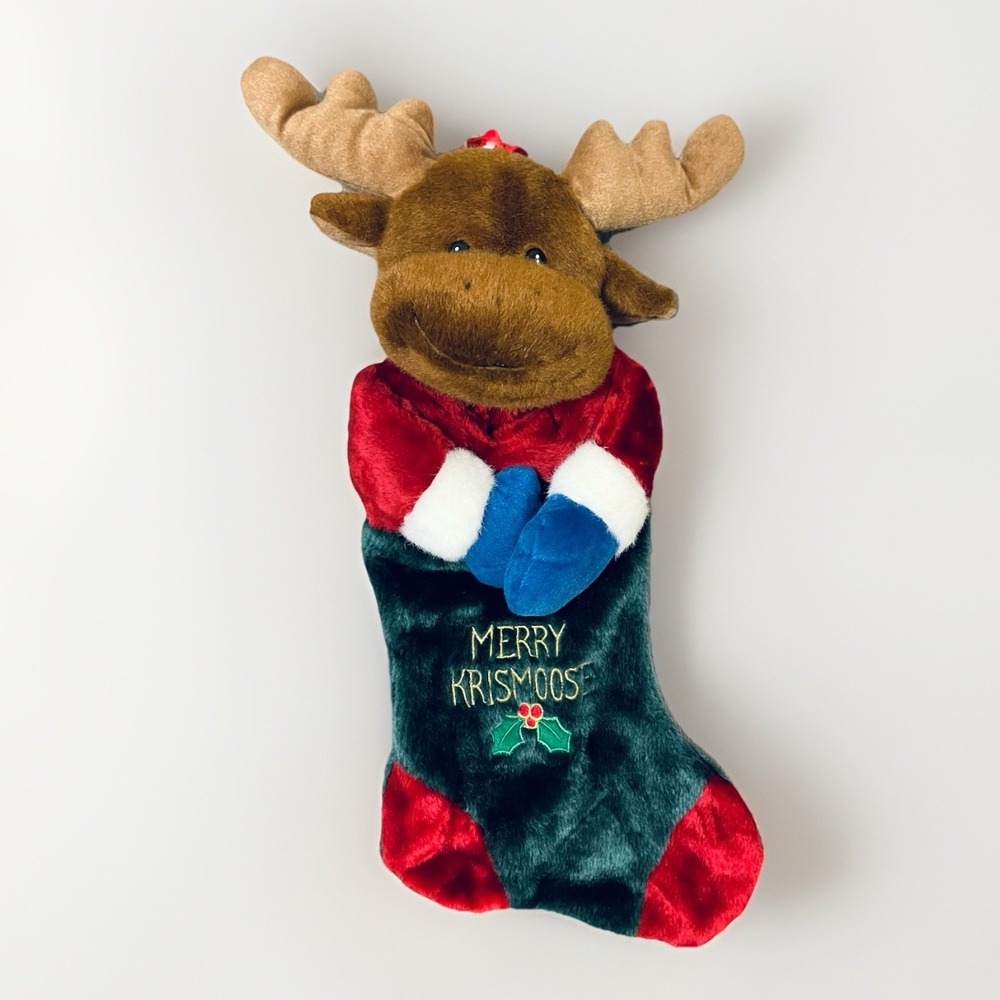 Vintage Christmas Stocking Prima‎ Creations 20" Plush Moose 3D Merry Krismoose